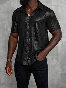 SLATEMANN Áo sơ mi nam tay ngắn trơn họa tiết cá sấu thường ngày cho mùa hè, bạn bè, đi chơi - màu đen - Xem 6