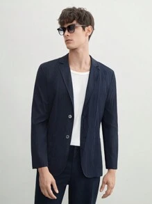 AKNOTIC Business Casual Áo khoác blazer dệt kiểu dáng cổ điển Easy Care cho nam, áo khoác có vai không đệm, dáng rộng, phù hợp với phong cách thường ngày, dành cho mùa hè - Màu xanh hải quân - Xem 1