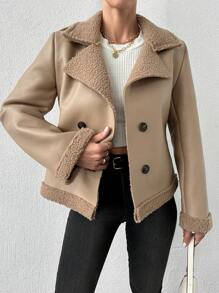 EURMUSE Women's Double Breasted Fleece Jacket - Mocha Brown - View 5