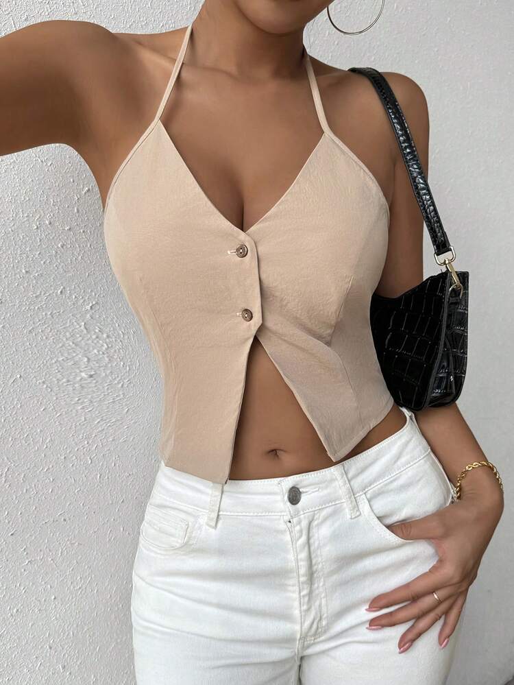 Sexy Hollow Out Crop Top With Spaghetti Strap Neckline