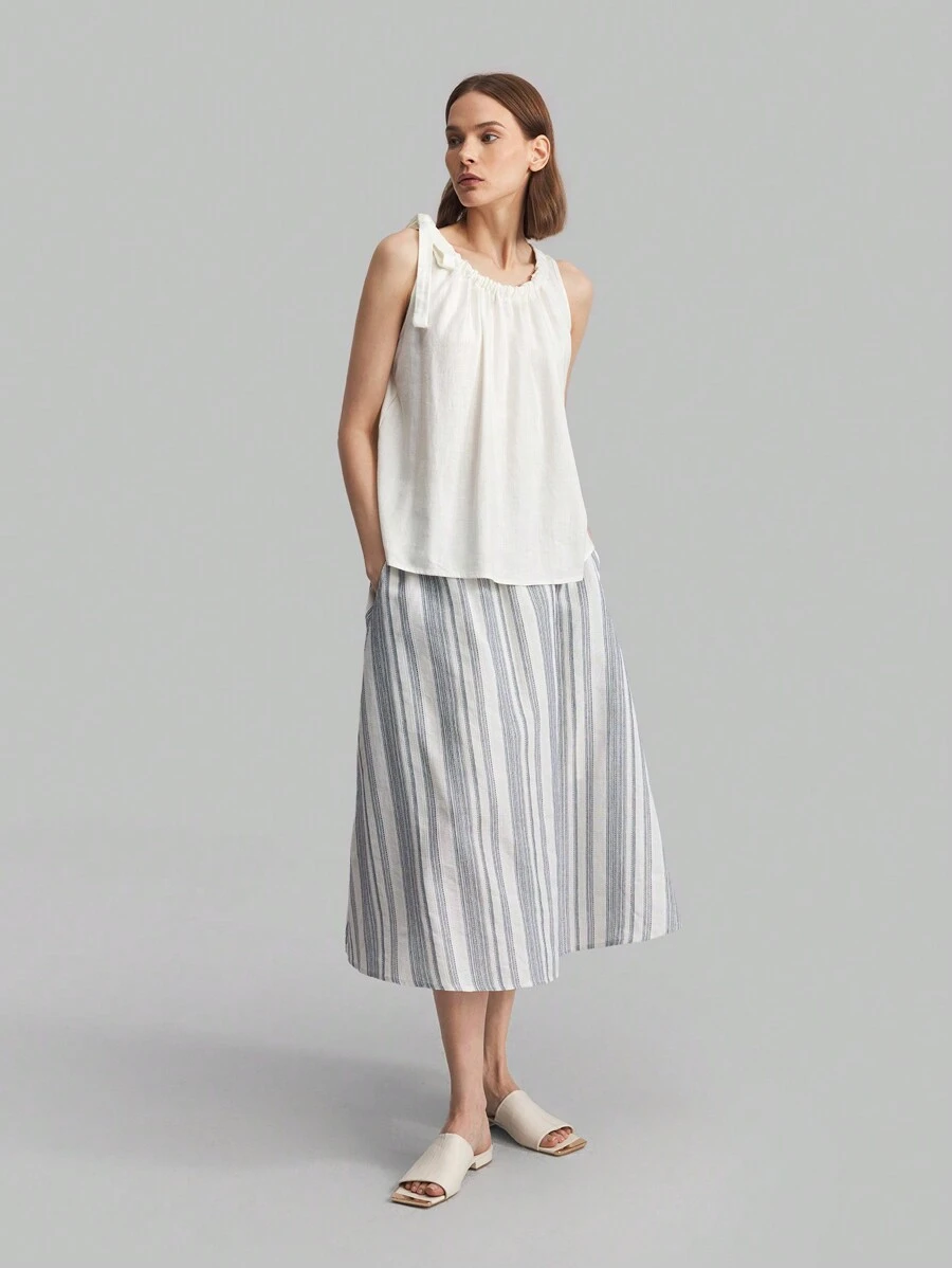 Ontre Váy Cotton Sọc Cotton Đơn Giản Hàng Ngày Mùa Hè Cho Nữ - Nhiều màu - Xem 1