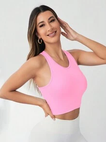 Easithlete 女士交叉后背无缝健身背心 修身衬衫健身背心 - 粉色 - 查看 4