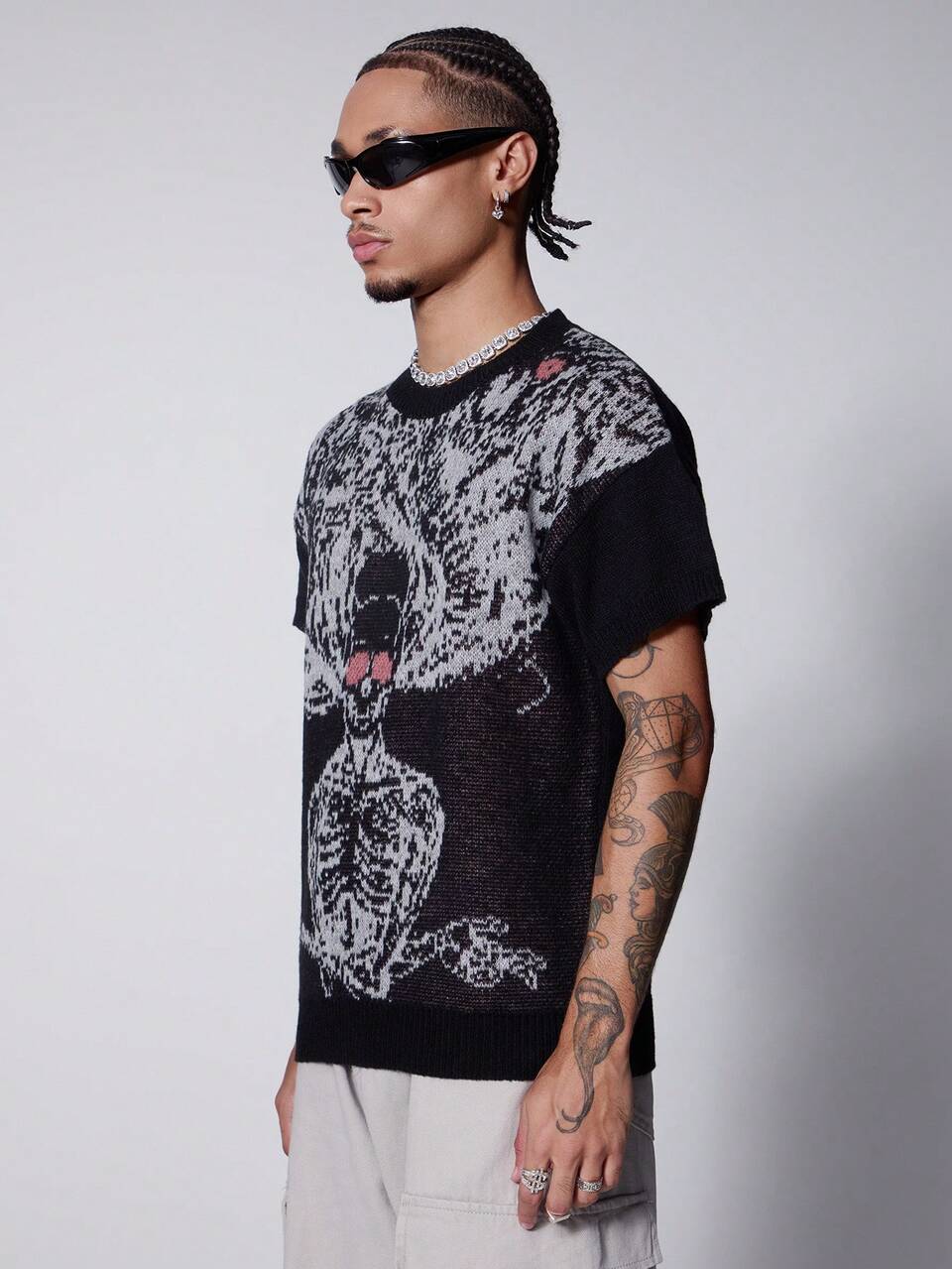 Men's Summer Skull Pattern Round Neck Short Sleeve Casual Knitwear
