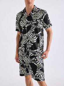 男士全印花短袖和短褲家居套裝，夏季 - 彩色 - 查看 4