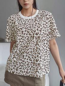 Dazy Designer Women's Leopard Print Loose Fit Round Neck Short Sleeve T-Shirt Summer - Multicolor - View 6