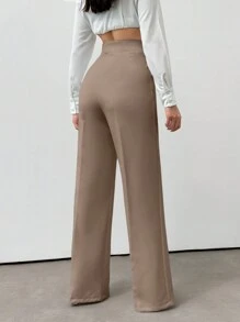 EURMUSE 女款純色休閒優雅飄逸長褲 - 摩卡棕 - 查看 2