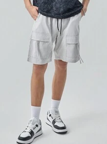 Manfinity Hypemode Men's Multi-Pocket Cargo Shorts With Drawstring Waist And Casual Fit - Grey - View 6