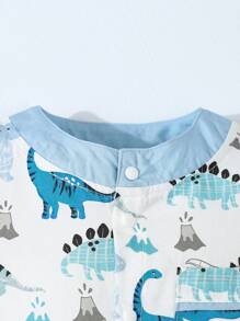 SHEIN Baby Boys' Simple Dinosaur Print Shorts And Short Sleeve Casual 2-Piece Pajama Set - White - View 5
