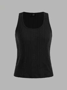 SHEIN Frenchy Cable Knit Tank Top Set,Multipack Solid Color Summer Basics Outwear,Loose Casual Everyday Tank Top, Color Set,Black And White,Summer,Casual - Multicolor - View 5