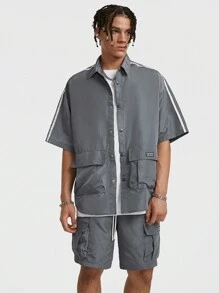 Manfinity RebelGame 2pcs Men's Loose Weave Shirt Set For Summer - Grey - View 6