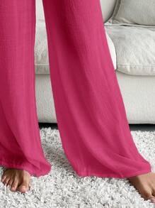 Swim Vcay Damen Strand-Lässig Set aus einfarbiger Strandtunika und weiter Sommerhose