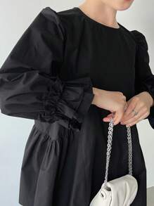 FRIFUL Áo cánh dài tay thường ngày màu trơn viền bèo nhún cho nữ, thường ngày - màu đen - Xem 6