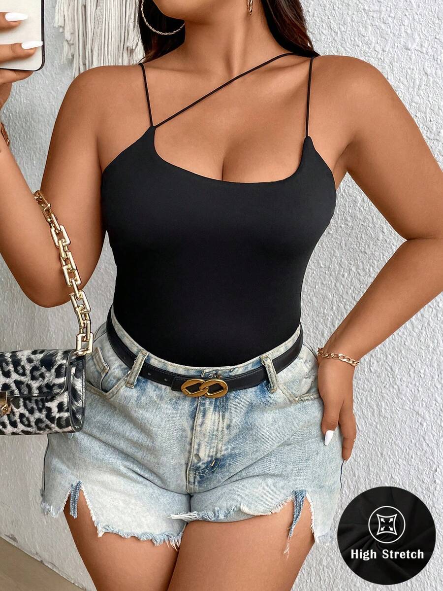 NU&NOW Camiseta de tirantes delgada de talla grande para mujer de unicolor para el verano - Negro - Ver 1