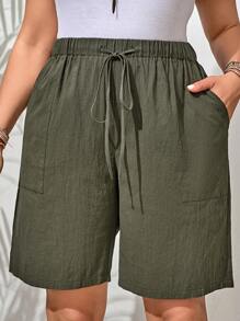 EMERY ROSE Bermudas verdes de verano para mujeres de talla grande - Verde militar - Ver 4