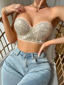 2pcs Women's Sparkling Strapless Bra With Underwire - Multicolor - View 6