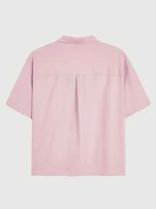 Manfinity VCAY Áo sơ mi ngắn tay in chữ cỡ lớn muối thu nhỏ dành cho nam giới cho mùa hè - Hồng - Xem 11