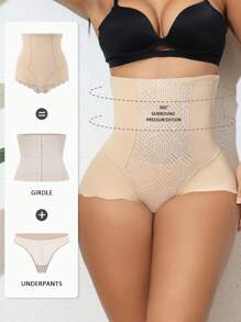 1pc Ladies' High Waisted Body Shaping Triangle Panties - Apricot - View 6