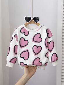 SHEIN Cute And Versatile Baby Girl Cartoon Printed Round Neck Long Sleeve Sweatshirt, Autumn/Winter Season