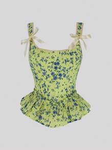 Sweetra Top de corte entallado con tirantes de hombro con volantes - Amarillo - Ver 1