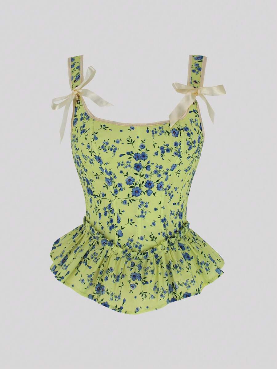 Sweetra Top de corte entallado con tirantes de hombro con volantes - Amarillo - Ver 1