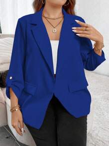 Calvaya 大尺碼純色捲袖休閒西裝外套