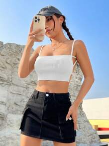 SHEIN EZwear 女式後背超短針織上衣 - 白色 - 查看 6