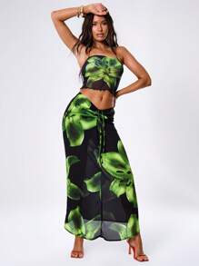 MUSERA Fashion Summer Floral Print Chiffon Maxi Skirt Boho Summer Cute Vacation