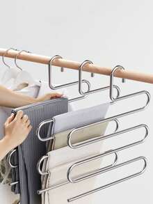 1pc 5-Layer Trouser Rack Stainless Steel S Type Multi-Layer Clothes Rack Clothes Hanger, Stainless Steel Non-Slip Pants Hanger For Home Multifunction Iron Pants Storage Rack, Trouser Rack Stainless Steel S Type Multi-Layer Clothes Rack Valentine DAY, Vale - Silver - View 3