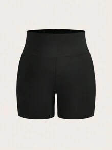 SHEIN EZwear 大码女式休闲针织紧身七分打底裤，适合夏季 - 黑色 - 查看 1