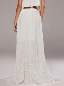 Aloruh Women's White Casual Ruffle Hem Skirt - White - View 4