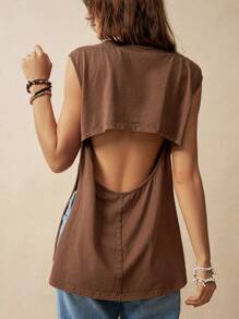 Bohemela Women's Vacation Backless T-Shirt - Brown - View 2