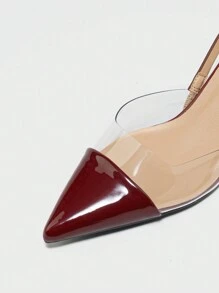 Fall/Winter Women's Color Block Pointed Toe Backless Shoes, Minimalistic Everyday Wear Versatile Outing Shoe, Suitable For Spring And Summer, Wine Red High Heels,Elegant,Kitten Heels,Party - Burgundy - View 3
