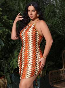 SHEIN SXY Colorful High Elasticity Knitted Holiday-Style Curved Hem Halter Knit Dress - Multicolor - View 3