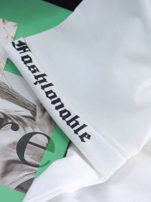 SHEIN Genkimix Kids 男孩休闲趣味英文字母图案圆领短袖 T 恤，适合日常穿着、上学、郊游、运动、春夏季、度假、假日、旅行、放松、日光浴 - 白色 - 查看 5