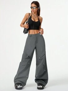 Coolane Women's Stylish Pleated Studded Wide Leg Work Pants