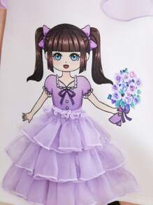 SHEIN Summer Baby Girl Cute Cartoon Patchwork Organza Ruffle Sleeveless Dress - Multicolor - View 3