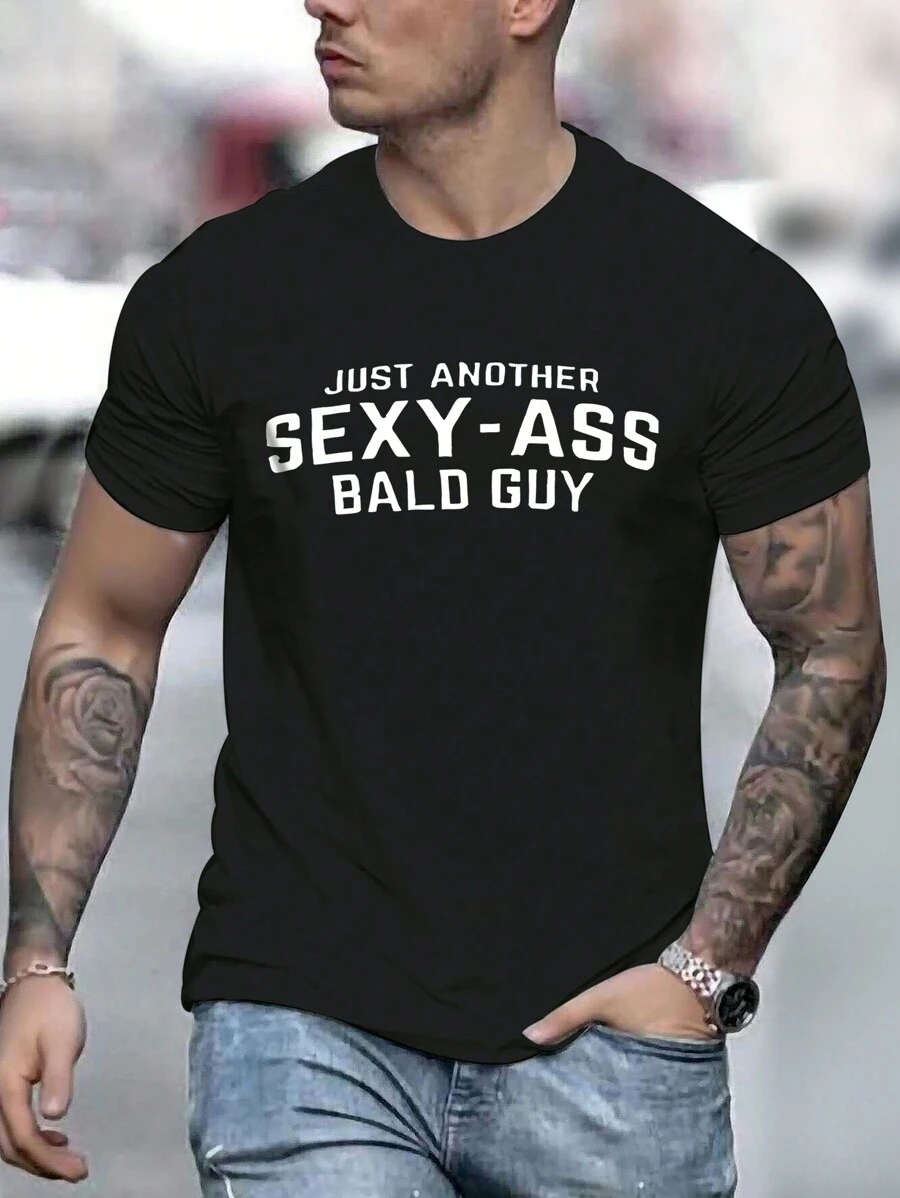 Manfinity Homme 男士夏季口号印花圆领休闲短袖 T 恤，送给朋友 - 黑色 - 查看 1