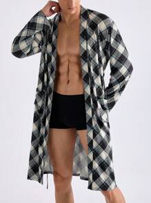 Men's Plaid Printed Simple Daily Nightgown - Multicolor - View 2