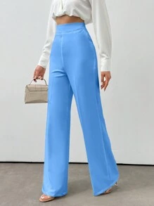 RueChic Women's Solid Color Zipper Elegant Wide Leg Pants - Baby Blue - View 4