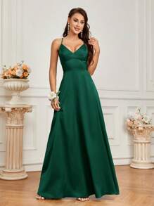 SHEIN Belle Bridesmaid Dresses - Dark Green - View 5
