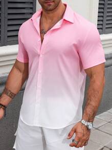 Manfinity RSRT Men's Summer Ombre Short Sleeve Casual Shirt (Asymmetric Cut), For Husband, Beach, Going Out