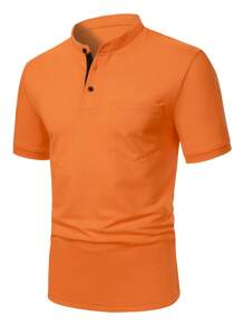 Manfinity Mode Men's Plain Simple Daily Short Sleeve Polo Shirt, Men Orange Shirts - Orange - View 2