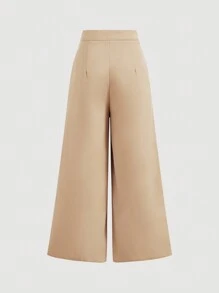 SHEIN Privé Pantalon évasé en fibre de bambou à taille haute élégant et décontracté pour femme, idéal pour les vacances d'été. Avec poches, convient pour les mariages/fiançailles, les concerts/festivals rave, la remise des diplômes
