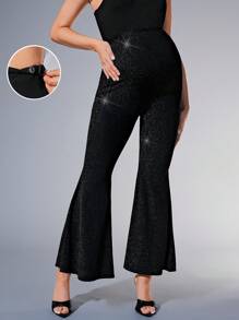MaterniChic Maternity Comfy Afternoon Super High Waisted Flared Pants, Full-Length Fitted Pregnancy Trousers - Black - View 7