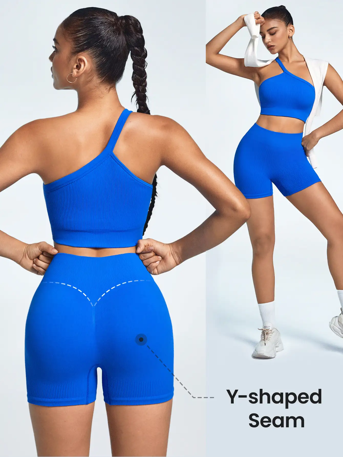 Lifespree Frauen Einfarbig ärmelloses asymmetrisches Neckholder Crop Top und Shorts, Sommer enge nahtlose Sportbekleidung Set