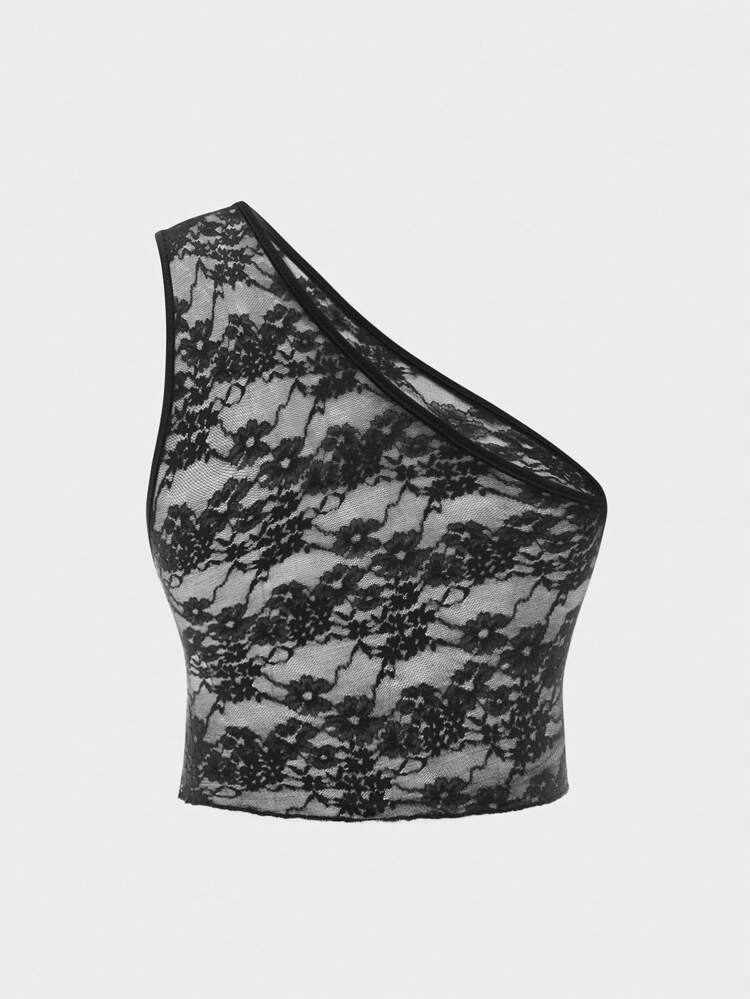Women's Sexy Hollow Lace One Shoulder Strappy Top