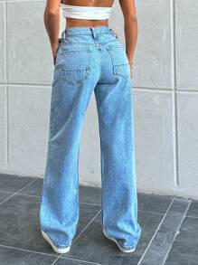 RueChic WOMEN DENIM MID WASH WIDE LEG - Medium Wash - View 2