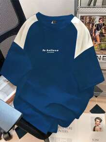 Claim Dot Men Color Block Casual Short Sleeve T-Shirt, Summer - Blue - View 1