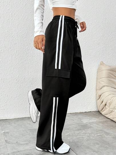SHEIN PETITE Pantaloni con coulisse in vita e tasche laterali a righe
