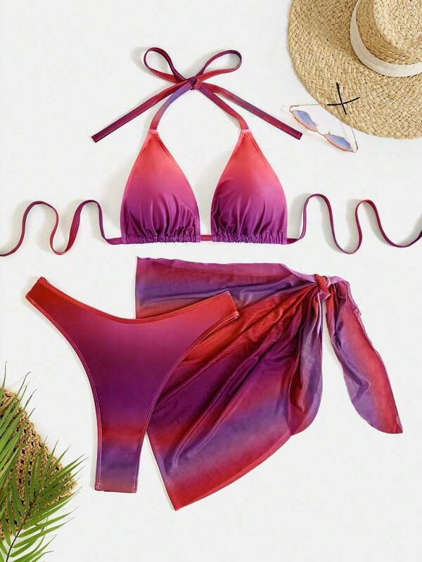 SHEIN Swim Curve Set Bikini Dimensiuni Plus, Plajă de Vară cu imprimeu aleatoriu